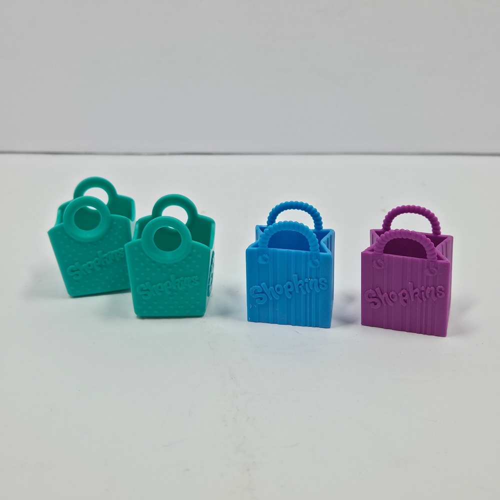 Shopkins Miniature Shopping Bags Lot of 4 Teal Blue Purple Replacement Pieces
